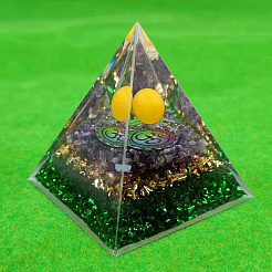 オルゴナイトピラミッド樹脂エネルギー発生器  レイキで染めた合成シトリンと天然アメジストのチップが内蔵されており、自宅やオフィスのデスクの装飾に最適です。  60mm&nbsp;PW-WGF1BDE-01
