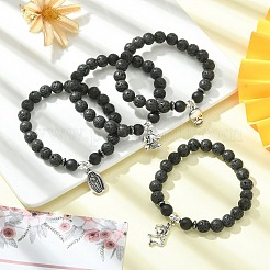 Natural & Synthetic Mixed Gemstone Beaded Stretch Bracelets with Alloy Charms&nbsp;BJEW-JB09444