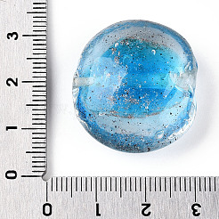 明るい手作りの金の砂のランプワークビーズ  暗闇で光る  フラットラウンド  ディープスカイブルー  25~26.5x27.5~28.5x12~13mm  穴：1.2~2.5mm&nbsp;FOIL-T006-02C