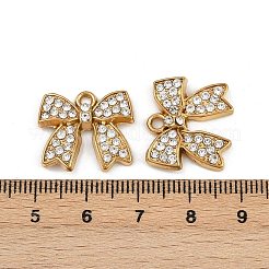 304ステンレススチールラインストーンペンダント  イオンプレーティング（ip）  18KGP本金メッキ  蝶結び  17x19x4mm  穴：2mm&nbsp;STAS-Z154-02G