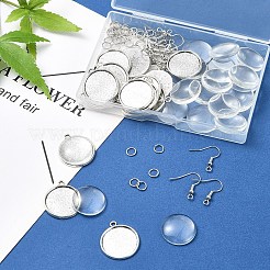 DIY ドーム合金フラットラウンドダングルイヤリングペンダント作成キット  プラチナ  6~26x6~23x0.7~5.5mm  穴：1.5~4.5mm&nbsp;DIY-YW0010-12