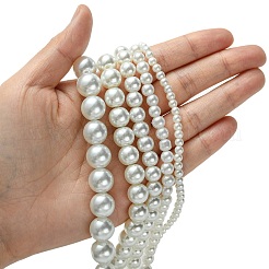 染めグラスパールラウンドビーズ連売り  ホワイト  4mm / 6mm / 8mm / 10mm / 12mm  穴：1mm  約70~216個/連&nbsp;HY-X0001-06
