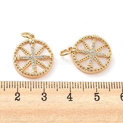 Brass Micro Pave Clear Cubic Zirconia Flat Round Pendants&nbsp;KK-Q806-03G