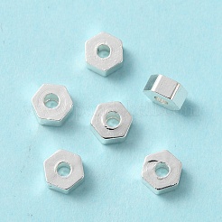 ラックメッキ真鍮製ビーズ  カドミウムフリー＆鉛フリー  長持ちメッキ  六角  銀  4x4.5x2mm  穴：1mm&nbsp;KK-C020-07S