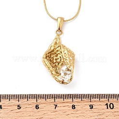304 Stainless Steel with Clear Glass Leaf Pendant Necklaces&nbsp;NJEW-G184-06G
