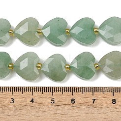天然石グリーンアベンチュリンビーズ連売り  多面カットハート  13.5x14.5x6.5mm  穴：1mm  約28個/連  15.94''（40.5センチメートル）&nbsp;G-P592-B01-01