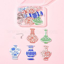 DIYイヤリングキット  プリントされたアクリルペンダントを含む  304ステンレススチールオープン丸カンとピアスフック  プラスチック製ピアスキャッチ  ミックスカラー  49~49.5x27~28.5x2.2~2.5mm  穴：2mm  5スタイル  2個/スタイル  10pc&nbsp;DIY-FS0006-83