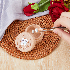 蓋付きの丸いプリント木製乳歯記念品ケース  蝶結び  5.1x3.7cm&nbsp;CON-WH0099-75B