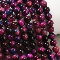 天然石タイガーアイビーズ連売り  染め＆加熱  ラウンド  フクシア  6mm  穴：1mm  約60~62個/連  14.96''（38センチメートル）&nbsp;G-F561-6mm-B09