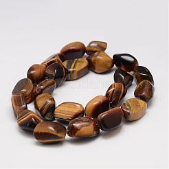 天然石タイガーアイビーズ連売り  タンブルストーン  ナゲット  17~25x10~18x7~16mm  穴：1.5mm  約22~25個/連  15.75インチ&nbsp;G-K153-D18