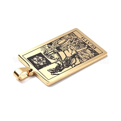 201ステンレスペンダント  ゴールドカラー  タロット模様の長方形  死xiii  40x24x1.5mm  穴：4x7mm&nbsp;STAS-B033-01G-13