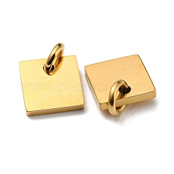 304ステンレススチール製刻印入りブランクタグチャーム  丸カン付き  スクエアチャーム  14KGP本金メッキ  8x8x1.5mm  穴：3mm&nbsp;X-STAS-L022-181G