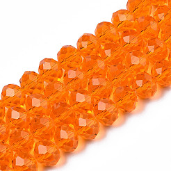ガラスビーズ連売り  多面カットそろばん  ロンデル  ダークオレンジ  10x8mm  穴：1mm  約60~61個/連  46~48cm&nbsp;LS-EGLA-A034-T10mm-D25