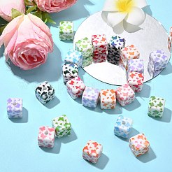 UVメッキアクリルプリントビーズ30個  蝶の立方体  ミックスカラー  14.5x14.5x14.5mm  穴：3.5mm&nbsp;MACR-CJ0002-10