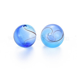 透明な手作り吹きガラスグローブビーズ  ラウンド  ドジャーブルー  12.5~14mm  穴：1~2mm&nbsp;GLAA-T012-33A-03