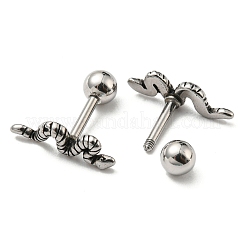 304ステンレススチールスタッドピアス  軟骨ピアス  ヘビ  アンティークシルバー  13x4mm&nbsp;EJEW-Z034-17AS