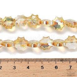 透明なガラスビーズを電気  スター  多面カット  半分メッキ  ゴールド  10x10x5mm  穴：1mm  約67~70個/連  24.33~25.28''（61.8~64.2センチメートル）&nbsp;EGLA-H112-04HP-01