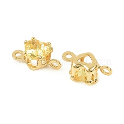 Brass Pave Cubic Zirconia Heart Connector Charms&nbsp;KK-P347-02G
