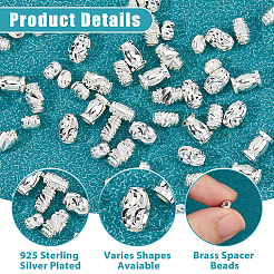 60個 6スタイル 真鍮スペーサービーズ  長持ちメッキ  テクスチャードバレル  925銀メッキ  5.5x3.5mm  穴：1.5mm&nbsp;KK-HS0015-36