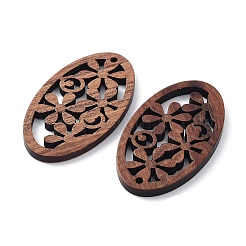クルミ材レーザーカットペンダント  中空のチャーム  染色されていない  オーバル  40x21.5x2.4mm  穴：1.6mm&nbsp;WOOD-Q051-01B
