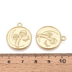 合金ペンダント  きのこ付きフラットラウンド  カドミウムフリー＆鉛フリー  マットゴールドカラー  23.5x20x2mm  穴：2mm&nbsp;PALLOY-N179-33MG
