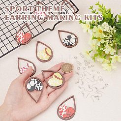 スポーツボールをテーマにしたDIYイヤリング作りキット  ティアドロップ付きハートウッドビッグペンダント付き  鉄のピアスフックと丸カン  ミックスカラー  130個/箱&nbsp;DIY-OC0011-33