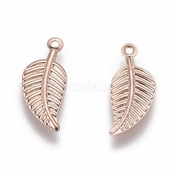 304ステンレススチールチャーム  葉  ローズゴールド  14.5x6x0.5mm  穴：0.8mm&nbsp;LS-X-STAS-H436-54RG