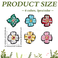 36個 6スタイル ポリエステル&プラスチック コンピューター刺繍 縫い付け装飾アクセサリー  花  ミックスカラー  59~62x51~62x1.5~17mm  6個/スタイル&nbsp;DIY-FG0010-62