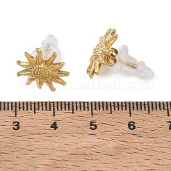 女性用304ステンレススチールスタッドピアス  太陽  ゴールドカラー  14x13.5mm&nbsp;SA-CBA4030-04G