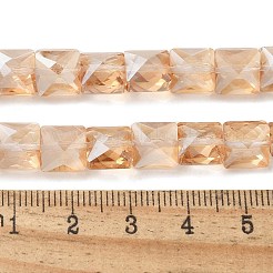 電気メッキガラスビーズセット  パール光沢メッキ  多面カット  正方形  桃パフ  8x8x5.5mm  穴：0.8mm  約49個/連  15.55インチ（39.5cm）&nbsp;EGLA-L045-B-PL01