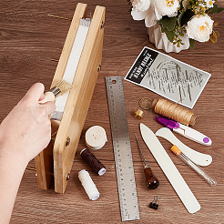 DIY製本キット  木の本と毛を含む  炭素鋼針  綿布生地  ポリコットンリボン＆コード  はさみ  クリップ  支配者  シンブル  レザークラフトツール  ミックスカラー&nbsp;DIY-OC0012-13
