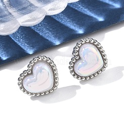 304ステンレススチールシェルハートスタッドピアス（女性用）  ステンレス鋼色  13.5x15.5mm&nbsp;EJEW-Z095-02P