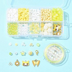 DIY ラウンドアクリル & ガラスビーズブレスレット ジュエリーキット  合金エナメルチャーム付き  きいろ  10mm  穴：1mm&nbsp;DIY-FS0006-29E