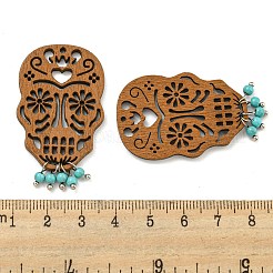 Laser Cut Poplar Wood Pendants Skull Charms with Dyed Synthetic Turquoise&nbsp;FIND-G073-05