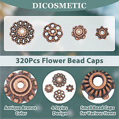 チベットスタイルの合金キャップ320種類4個  混合図形  赤銅鉱  5.5~12x2~4mm  穴：1~2.5mm  80個/スタイル&nbsp;FIND-DC0003-94
