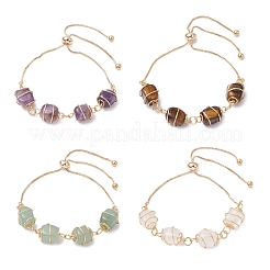 女性用天然混合宝石ビーズサイドブレスレット  ゴールドカラー  内径：2-7/8インチ（7.2cm）&nbsp;BJEW-JB11306-02