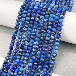 天然石ラピスラズリビーズ連売り  多面カット  ロンデル  4x3mm  穴：0.7mm  約128個/連  15.16インチ（38.5cm）&nbsp;G-L587-B04-02