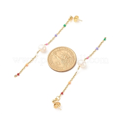 女性用ナチュラルパールビーズロングチェーンダングルスタッドピアス  ゴールドカラー  カラフル  80mm  ピン：0.8mm&nbsp;EJEW-JE04820