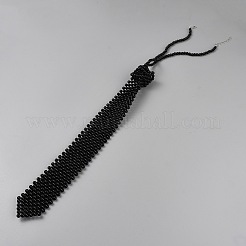 プラスチック製の模造真珠ビーズのネクタイ  コスプレパーティーネクタイ  ブラック  590x47x36mm&nbsp;AJEW-WH20080-02B