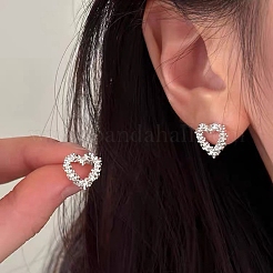 ハート 925 スターリングシルバー スタッド イヤリング (女性用)  銀  11.5x13mm&nbsp;EJEW-G372-02S