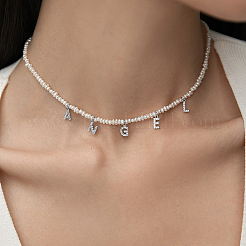 S925 Silver Pendant Necklace with Zircon and Freshwater Pearl Letter Chain Jewelry&nbsp;UA8074