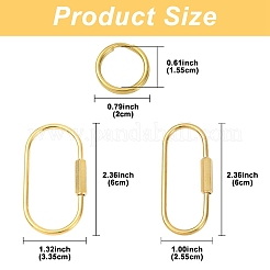 真鍮ロックカラビナ6個、2スタイル  オーバル  真鍮スプリットリング6個付き  生（メッキなし）  60x25.5~33.5x6mm&nbsp;KK-YW0004-75