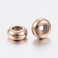 イオンプレーティング（IP）202ステンレスビーズ  プラスチック付き  スライダービーズ  ロンデル  ローズゴールド  8x4mm  穴：2mm&nbsp;X-STAS-F148-8mm-07RG