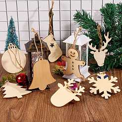 8バッグ8スタイルの未完成の天然木の切り欠きの装飾品  麻ひも付き  クリスマスのテーマパーティーギフトの家の装飾のために  バリーウッド  1バッグ/スタイル&nbsp;WOOD-SZ0001-17