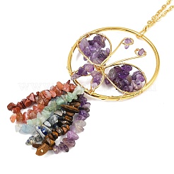 Butterfly Brass & Natural Amethyst Pendant Decorations&nbsp;HJEW-Z007-04G-06