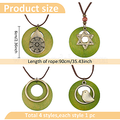 4Pcs 4 Styles Tibetan Style Alloy Pendant Necklaces Set with Faux Suede Cords&nbsp;NJEW-AN0001-73