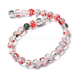 クリスマステーマの透明ガラスビーズ連売り  手描きのビーズ  エナメル  ラウンド  混合図形  12x13mm  穴：1.4mm  約30個/連  13.78''（35センチメートル）&nbsp;LAMP-A154-02A