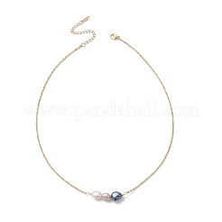 Natural Cultured Freshwater Pearl Three-Color Potato Beaded Pendant 304 Stainless Steel Cable Chain Necklaces for Women&nbsp;NJEW-JN05683
