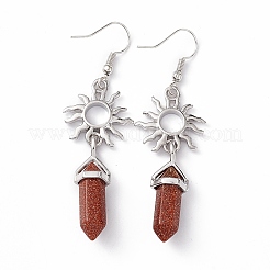Gemstone Bullet with Sun Dangle Earrings&nbsp;EJEW-I276-01P