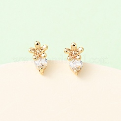 Brass Micro Pave Clear Cubic Zirconia Flower Stud Earrings&nbsp;EJEW-L278-07G